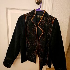 Cloud Bound Women's Jacquard Tapestry Open Jacket Green Art To Wear M/L